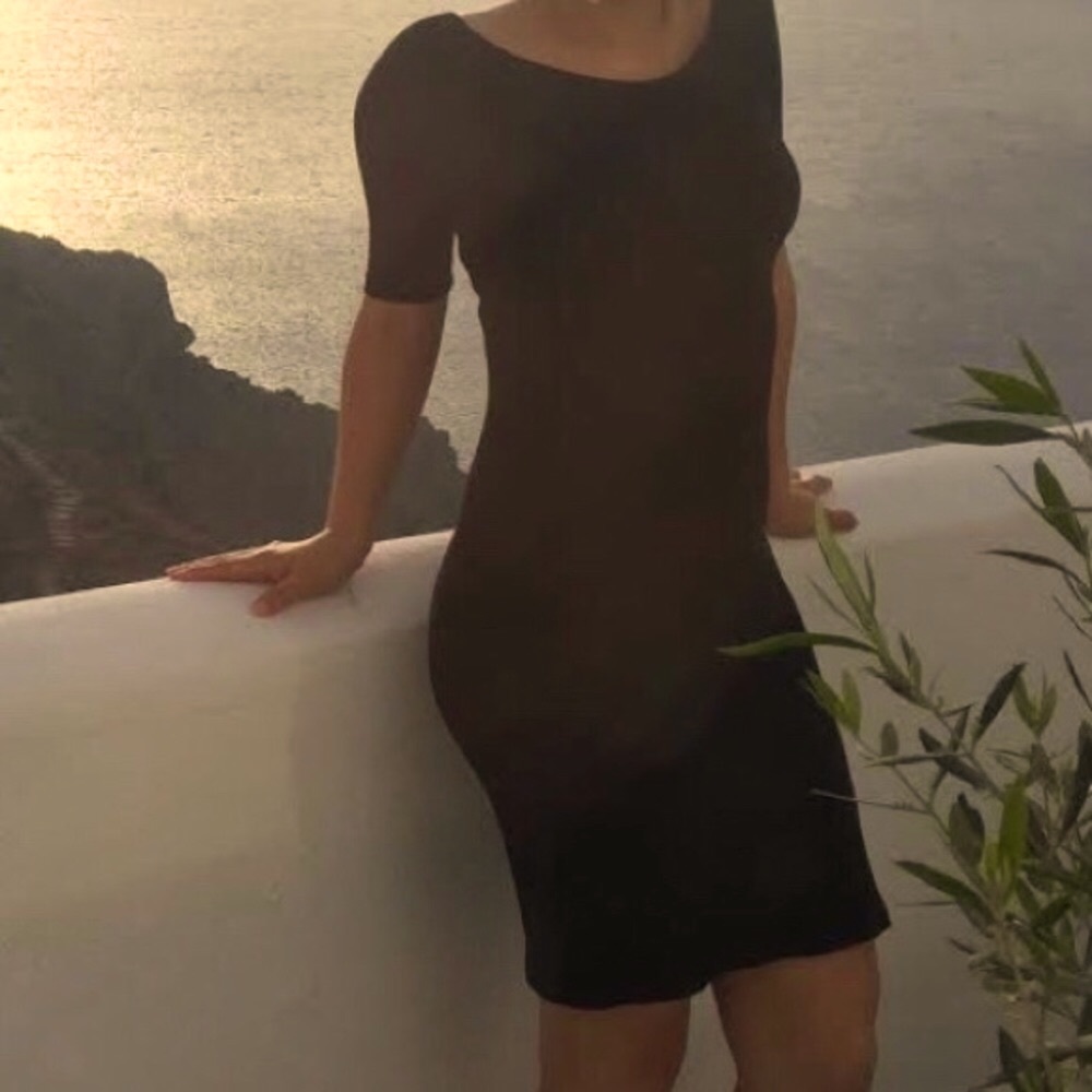 Amour Vert Boat Neck Short Sleeves Ribbed Bodycon dress